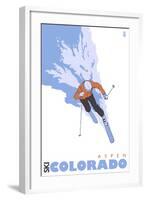 Aspen, Colorado, Stylized Skier-Lantern Press-Framed Art Print