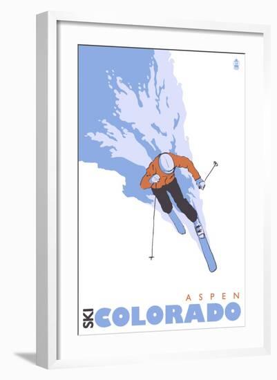 Aspen, Colorado, Stylized Skier-Lantern Press-Framed Art Print