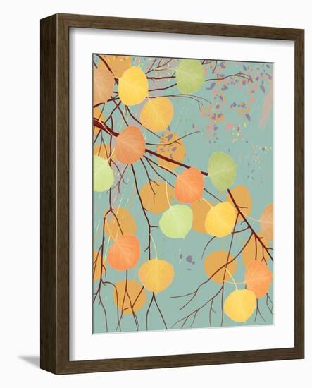 Aspen Tree Branch with Autumn Leaves-Milovelen-Framed Art Print