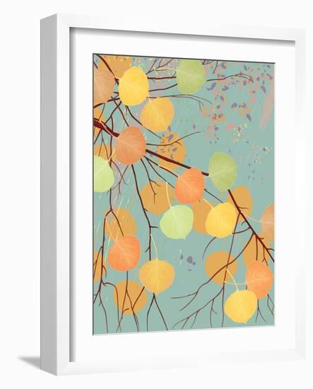 Aspen Tree Branch with Autumn Leaves-Milovelen-Framed Art Print