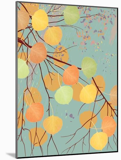 Aspen Tree Branch with Autumn Leaves-Milovelen-Mounted Art Print