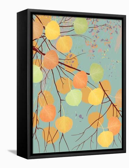 Aspen Tree Branch with Autumn Leaves-Milovelen-Framed Stretched Canvas