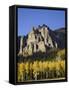 Aspens in Fall Colors with Mountains, Near Silver Jack, Uncompahgre National Forest, Colorado, USA-James Hager-Framed Stretched Canvas