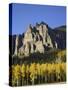 Aspens in Fall Colors with Mountains, Near Silver Jack, Uncompahgre National Forest, Colorado, USA-James Hager-Stretched Canvas