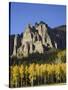 Aspens in Fall Colors with Mountains, Near Silver Jack, Uncompahgre National Forest, Colorado, USA-James Hager-Stretched Canvas