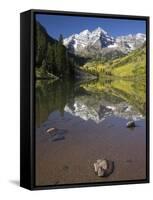 Aspens reflecting in lake under Maroon Bells, Colorado-Joseph Sohm-Framed Stretched Canvas