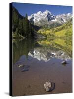 Aspens reflecting in lake under Maroon Bells, Colorado-Joseph Sohm-Stretched Canvas