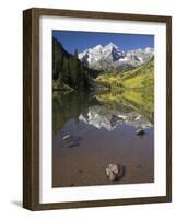 Aspens reflecting in lake under Maroon Bells, Colorado-Joseph Sohm-Framed Photographic Print