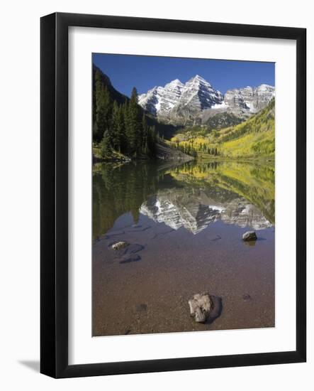 Aspens reflecting in lake under Maroon Bells, Colorado-Joseph Sohm-Framed Photographic Print