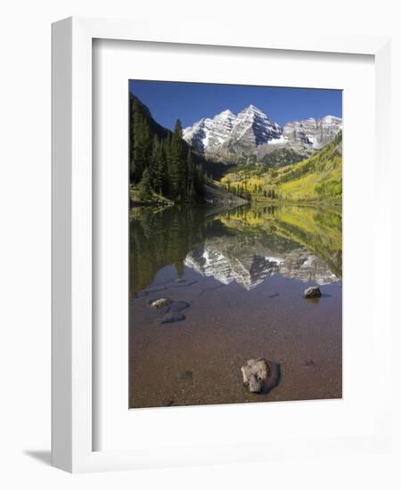 Aspens reflecting in lake under Maroon Bells, Colorado-Joseph Sohm-Framed Photographic Print