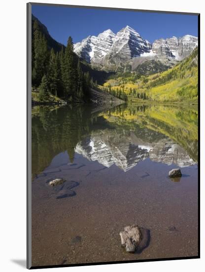 Aspens reflecting in lake under Maroon Bells, Colorado-Joseph Sohm-Mounted Photographic Print