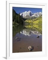 Aspens reflecting in lake under Maroon Bells, Colorado-Joseph Sohm-Framed Photographic Print