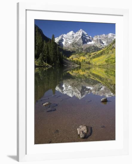 Aspens reflecting in lake under Maroon Bells, Colorado-Joseph Sohm-Framed Photographic Print