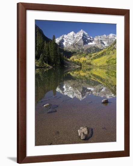 Aspens reflecting in lake under Maroon Bells, Colorado-Joseph Sohm-Framed Photographic Print