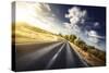 Asphalt Road in Field Against Moody Clouds at Sunset, Tuscany, Italy-null-Stretched Canvas