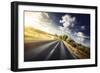 Asphalt Road in Field Against Moody Clouds at Sunset, Tuscany, Italy-null-Framed Photographic Print