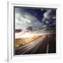 Asphalt Road in Field Against Moody Clouds at Sunset, Tuscany, Italy-null-Framed Photographic Print