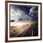 Asphalt Road in Field Against Moody Clouds at Sunset, Tuscany, Italy-null-Framed Photographic Print