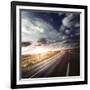 Asphalt Road in Field Against Moody Clouds at Sunset, Tuscany, Italy-null-Framed Photographic Print