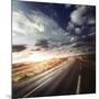 Asphalt Road in Field Against Moody Clouds at Sunset, Tuscany, Italy-null-Mounted Photographic Print