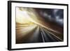 Asphalt Road in Field Against Moody Clouds at Sunset, Tuscany, Italy-null-Framed Photographic Print