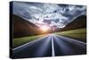 Asphalt Road in the Dolomite Alps Against Moody Clouds, Northern Italy-null-Stretched Canvas