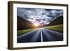 Asphalt Road in the Dolomite Alps Against Moody Clouds, Northern Italy-null-Framed Photographic Print