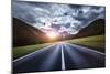 Asphalt Road in the Dolomite Alps Against Moody Clouds, Northern Italy-null-Mounted Photographic Print