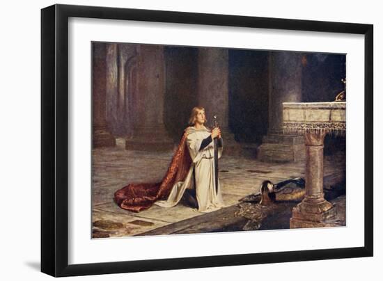 Aspirant Knight Keeping Vigil of Arms for Entry into Knighthood, Illustration from 'Romance and…-John Pettie-Framed Premium Giclee Print