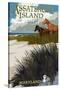 Assateague Island, Maryland - Horses and Dunes-Lantern Press-Stretched Canvas