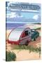 Assateague Island - Retro Camper on Beach-Lantern Press-Stretched Canvas