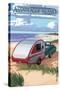 Assateague Island - Retro Camper on Beach-Lantern Press-Stretched Canvas