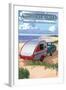 Assateague Island - Retro Camper on Beach-Lantern Press-Framed Art Print