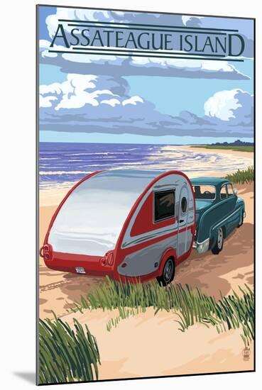 Assateague Island - Retro Camper on Beach-Lantern Press-Mounted Art Print