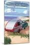 Assateague Island - Retro Camper on Beach-Lantern Press-Mounted Art Print