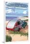 Assateague Island - Retro Camper on Beach-Lantern Press-Framed Art Print