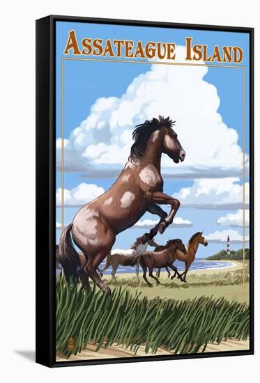 Assateague Island - Wild Horses-Lantern Press-Framed Stretched Canvas