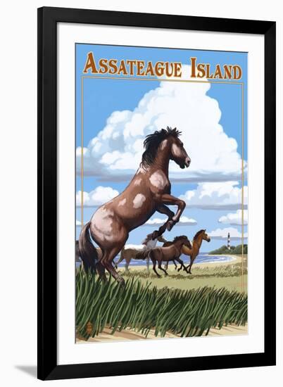 Assateague Island - Wild Horses-Lantern Press-Framed Art Print