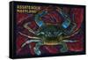 Assateague, Maryland - Blue Crab Mosaic-Lantern Press-Framed Stretched Canvas