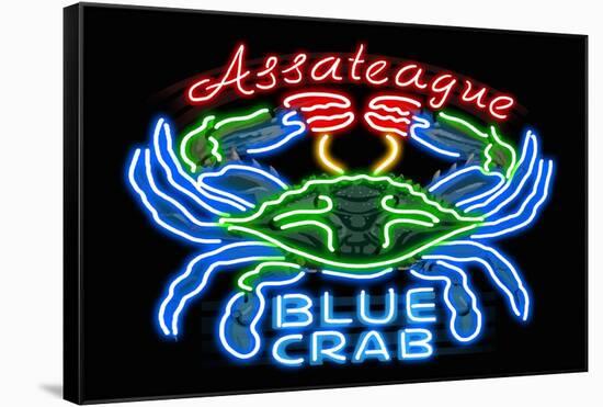 Assateague, Maryland - Blue Crab Neon Sign-Lantern Press-Framed Stretched Canvas