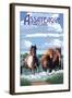 Assateague, Maryland - Pony Swim-Lantern Press-Framed Art Print