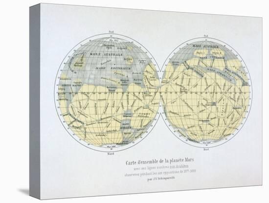 Assembled Map of the Planet Mars, from Observations Made During Six Oppositions in 1877-88-Giovanni Schiaparelli-Stretched Canvas