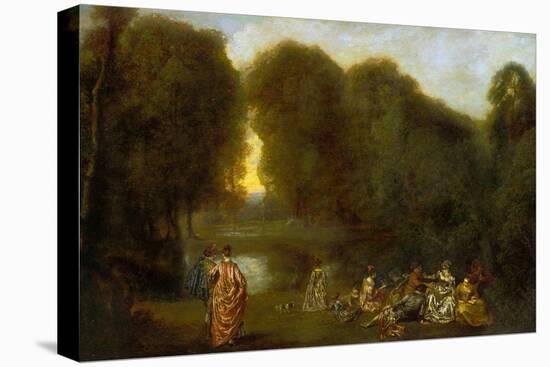 Assembly in a Park-Jean Antoine Watteau-Stretched Canvas