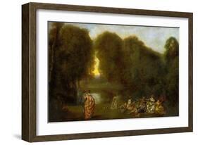 Assembly in a Park-Jean Antoine Watteau-Framed Giclee Print