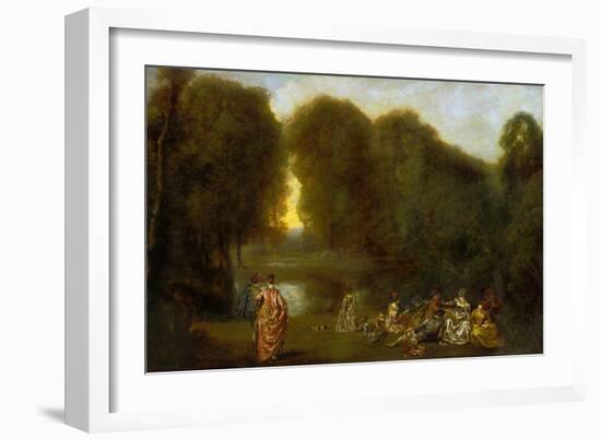 Assembly in a Park-Jean Antoine Watteau-Framed Giclee Print