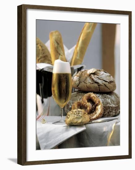 Assorted Bread with a Cold Glass of Beer-null-Framed Photographic Print