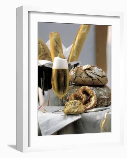 Assorted Bread with a Cold Glass of Beer-null-Framed Photographic Print