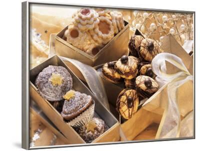 'Assorted Christmas Biscuits in Gift Boxes' Photographic Print
