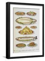 Assorted Fish Dishes Including Salmon, Trout, Cod and Scallops-Isabella Beeton-Framed Giclee Print