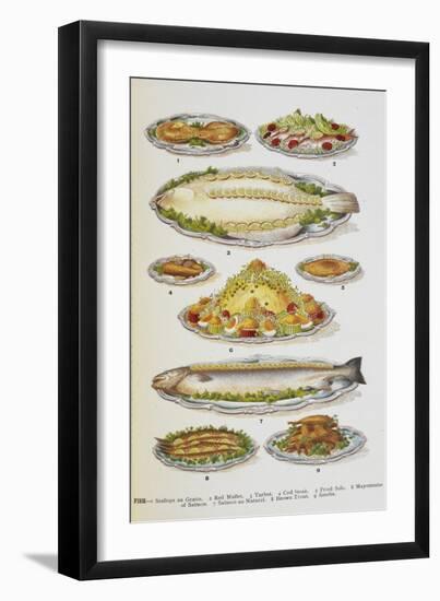 Assorted Fish Dishes Including Salmon, Trout, Cod and Scallops-Isabella Beeton-Framed Giclee Print